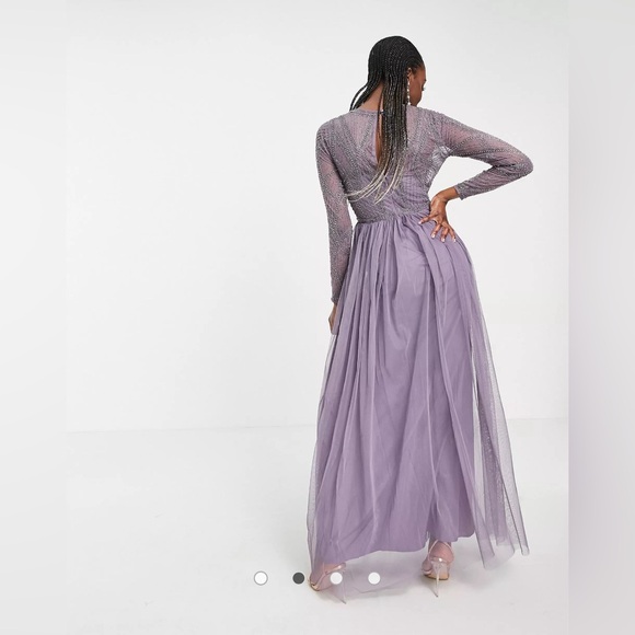 ASOS DESIGN Petite embellished bodice maxi dress with tulle skirt in lilac - Picture 4 of 8
